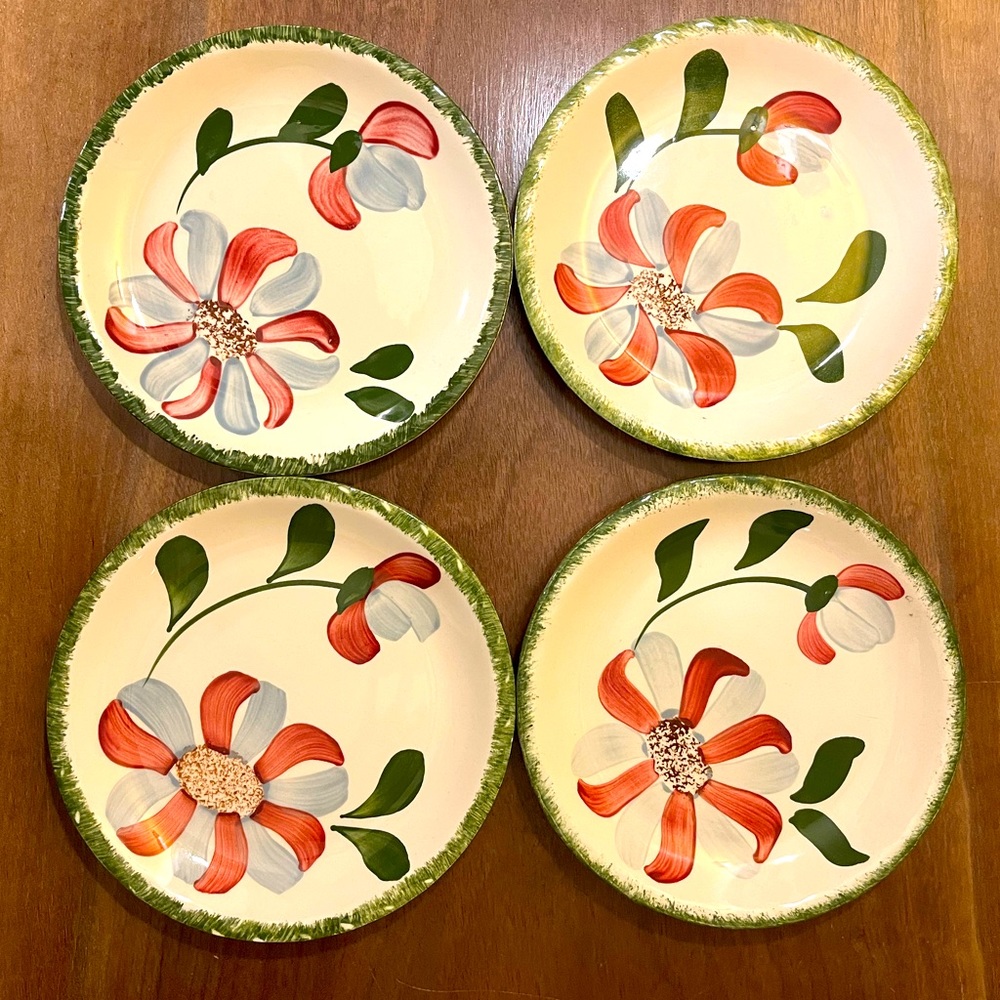 4 Vintage Hand Painted Blue Ridge Southern Potteries 6" Whirligig Pattern Plates